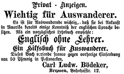 Zeitungsanzeige Auswanderer